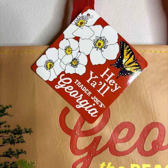 LOT 4x Trader Joe’s Georgia Peach State GA Stone Fruit Flower Tote Bag Reusable! - Picture 4 of 13